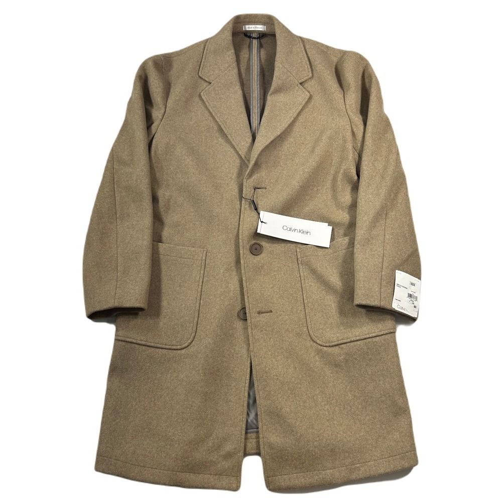 Calvin Klein Marcel Slim-Fit Overcoat Mens 38R 38 Camel Tan Brown $450 NEW